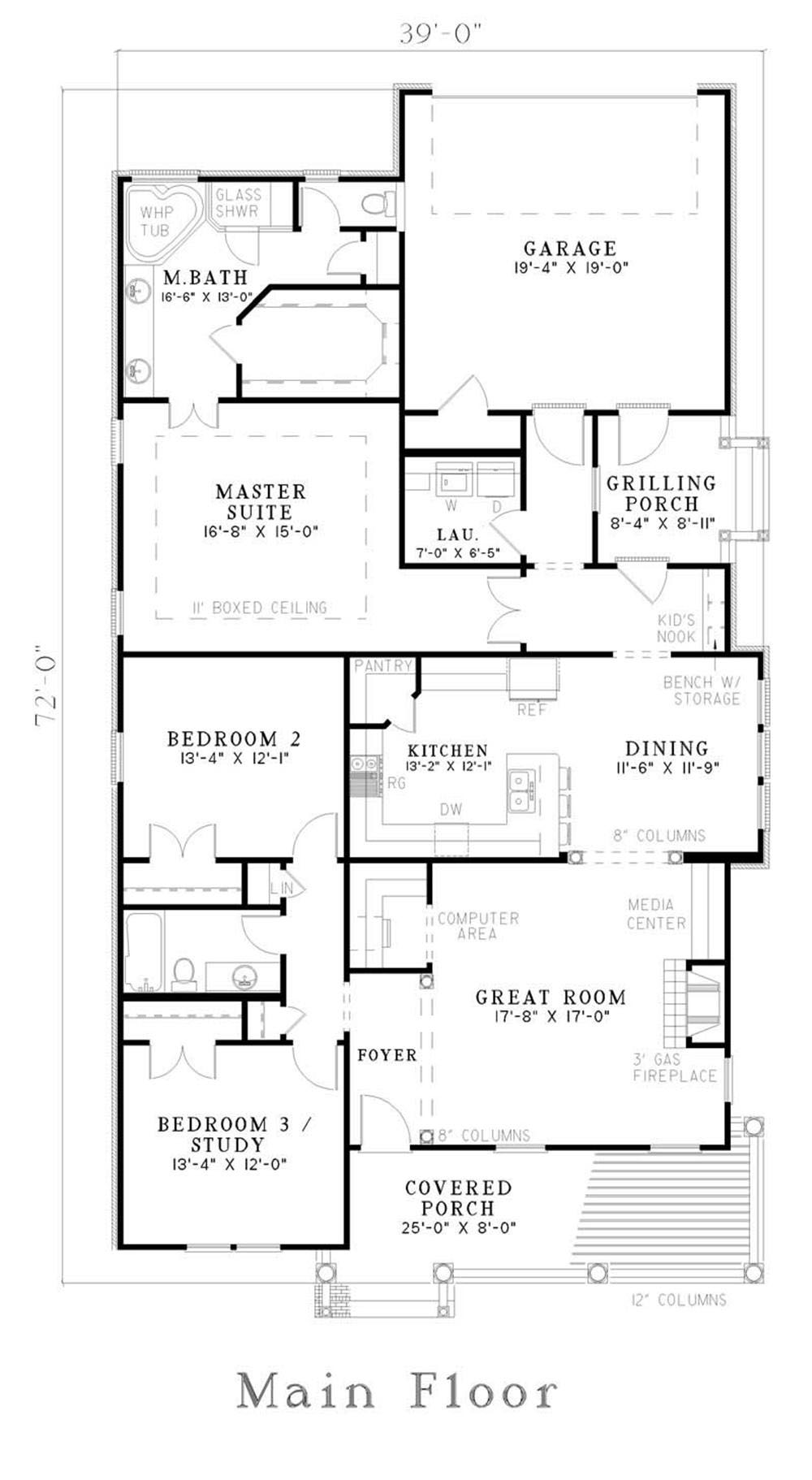 Floor Plan First Story of Southern Plan #153-1450
